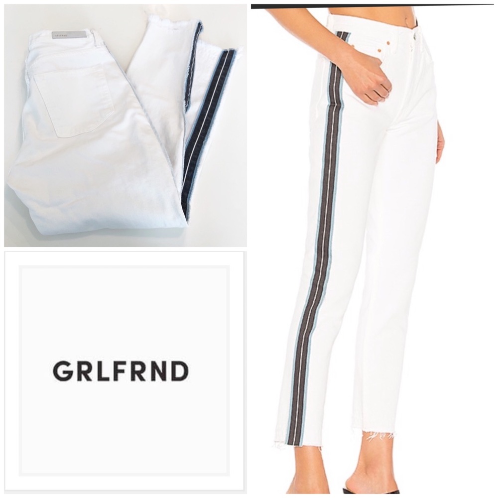 GRLFRND Karolina Hi Rise Side Stripe White Jeans